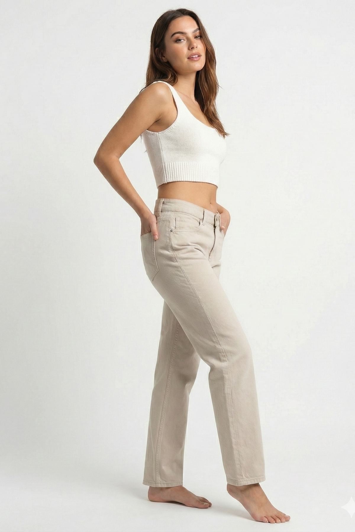 Soft Premium Straight Kadın Gabardin Pantolon-Bej