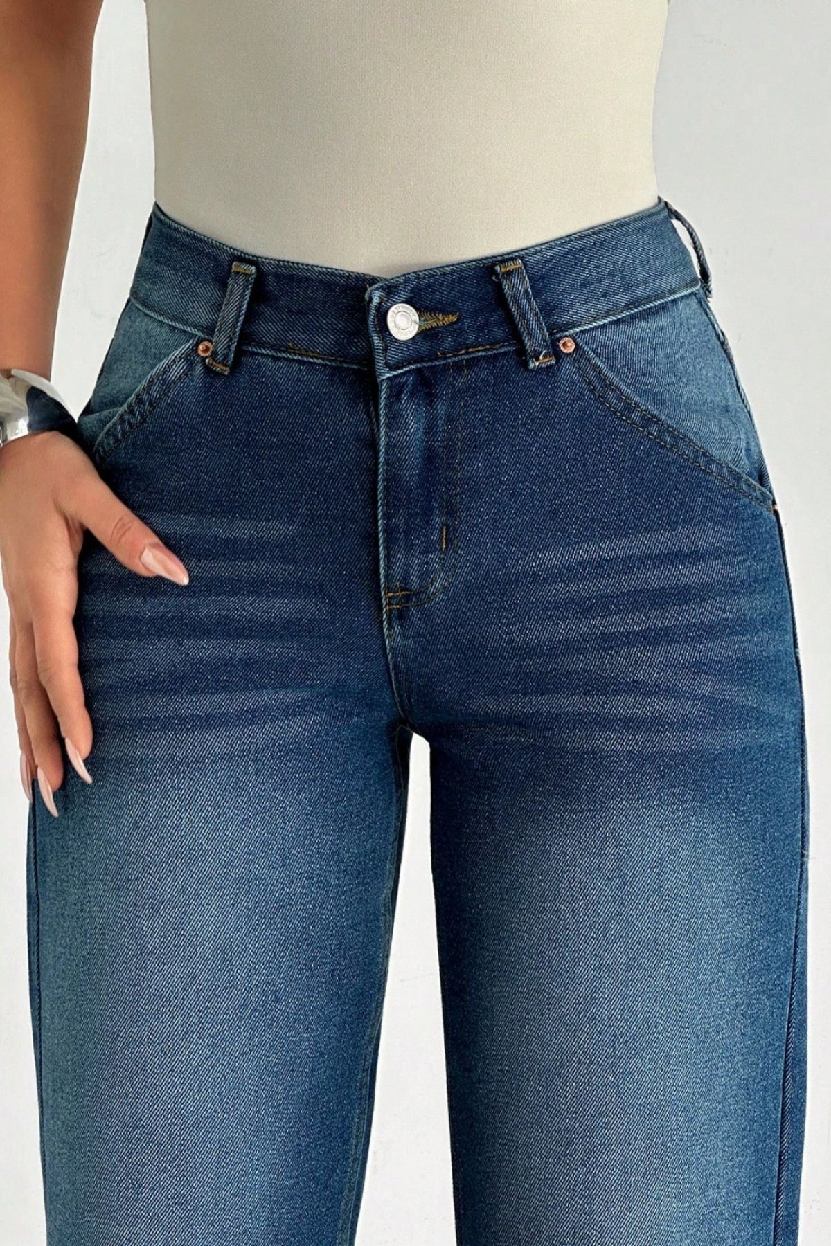 Kadın Yüksek Bel Wide Leg Denim Jean –Mavi 