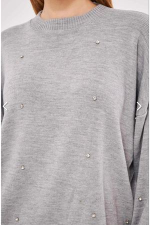 Sıfır yaka taş detaylı triko takım -Gri