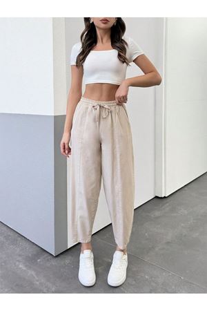 Balon gabardin yıkamalı Pantolon -bej