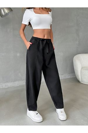 Balon gabardin yıkamalı Pantolon - Siyah