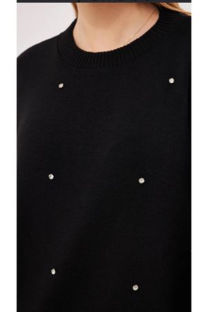 Sıfır yaka taş detaylı triko takım - Siyah