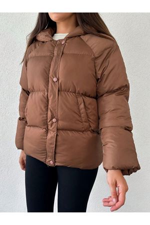 Kadın Kapüşonlu Şişme mont - Kahve
