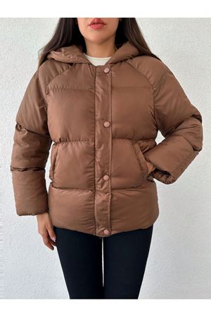 Kadın Kapüşonlu Şişme mont - Kahve