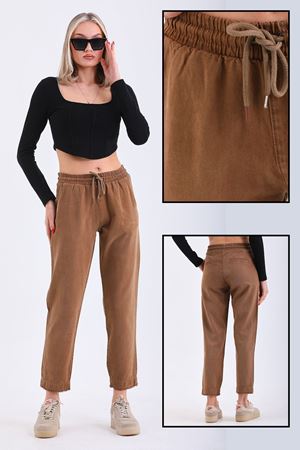 belli lastikli arka cep fleto paça püsküllü pantolon - Taba