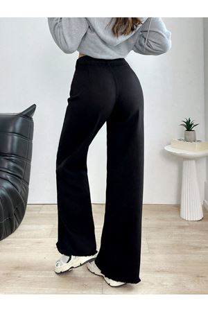 Paça püskül  rahat kesim kadın jean pantolon -Siyah