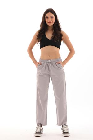 Bol Paça Püsküllü Gabardin Pantolon -Gri