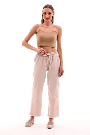 Bol Paça Püsküllü Gabardin Pantolon - Bej