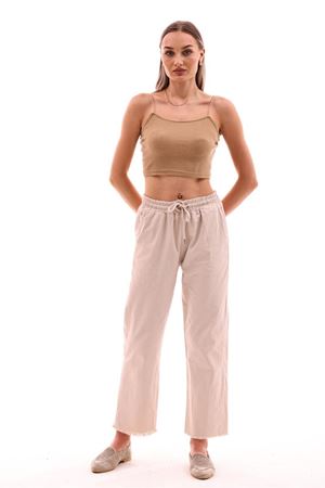 Bol Paça Püsküllü Gabardin Pantolon - Bej