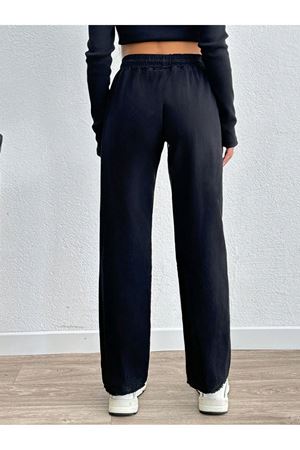 Torba cepli belli lastikli paça püsküllü pantolon - Siyah