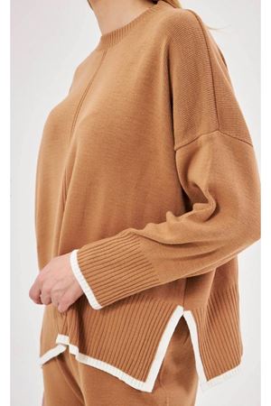 Kadın Etek Ucu Şeritli Triko İkili Takım -Camel