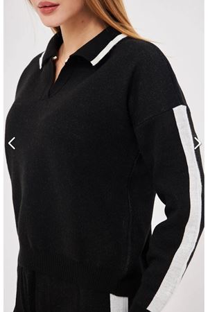 Polo Yaka Cizgili Şeritli Takım - Siyah