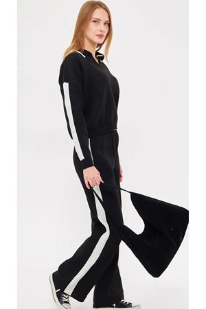Polo Yaka Cizgili Şeritli Takım - Siyah