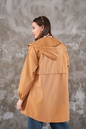 Kadın Fermuarlı Yağmurluk Kap - Taba