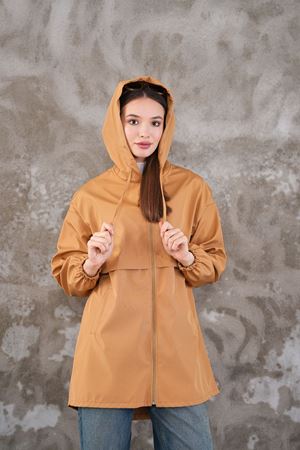 Kadın Fermuarlı Yağmurluk Kap - Taba