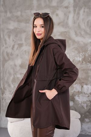 Kadın Fermuarlı Yağmurluk Kap - Kahverengi