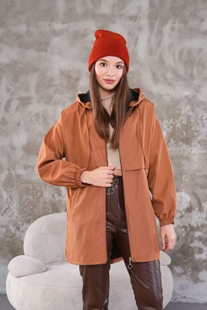 Kadın Fermuarlı Yağmurluk Kap - Sütlükahve