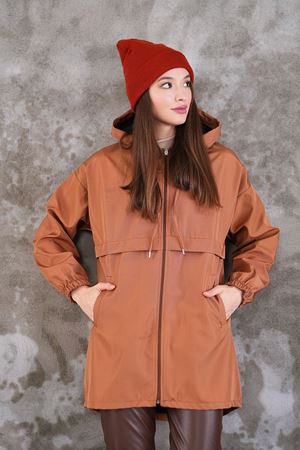 Kadın Fermuarlı Yağmurluk Kap - Sütlükahve
