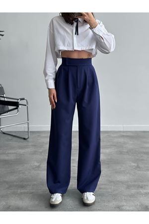 Cırt Kapamalı Palazzo Pantolon - lacivert