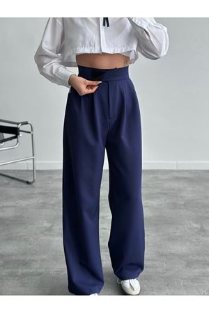 Cırt Kapamalı Palazzo Pantolon - lacivert