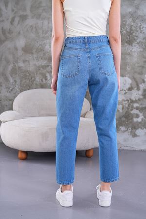 Yüksek bel mom fit jean pantolon - Açık yıkama