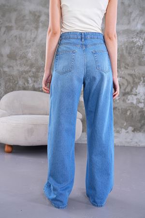 Palazzo geniş paça yüksel bel jean - Açık yıkama