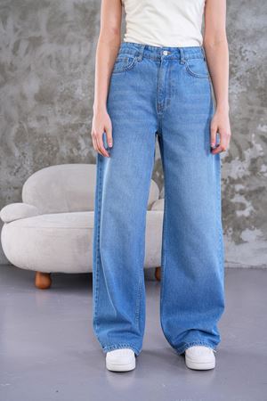 Palazzo geniş paça yüksel bel jean - Açık yıkama