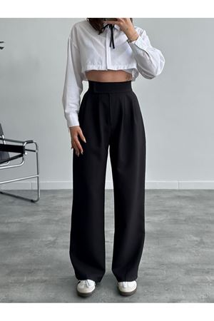 Cırt Kapamalı Palazzo Pantolon - Siyah