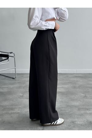 Cırt Kapamalı Palazzo Pantolon - Siyah