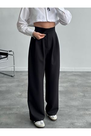 Cırt Kapamalı Palazzo Pantolon - Siyah