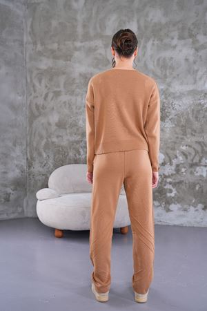 Beli bağcıklı triko takım-camel