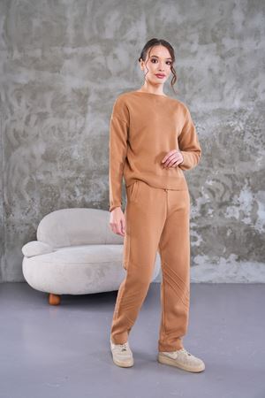 Beli bağcıklı triko takım-camel