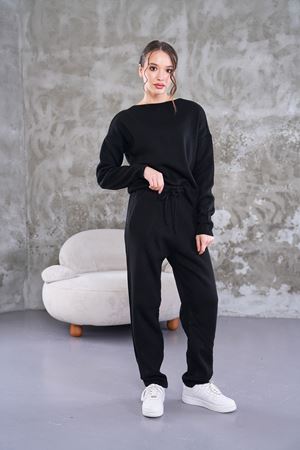 Beli bağcıklı triko takım-Siyah