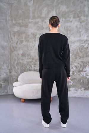 Beli bağcıklı triko takım-Siyah