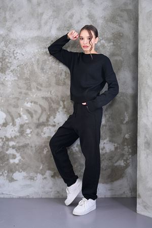 Beli bağcıklı triko takım-Siyah