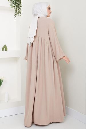 Sufle Ayrobin Tesettür Elbise -Bej