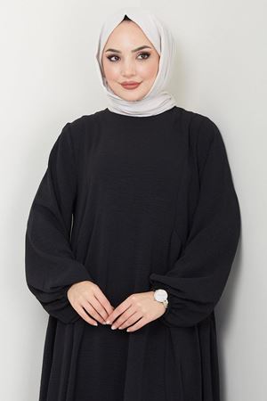 Sufle Ayrobin Tesettür Elbise -Siyah