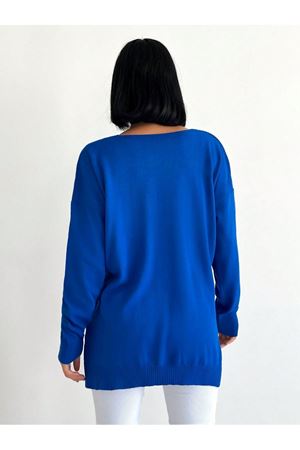 Kadın V Yaka  yanı yırtmaclı Kazak - mavi