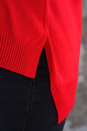 Kadın V Yaka  yanı yırtmaclı önu kısa arkası uzun triko Kazak - Kırmızı