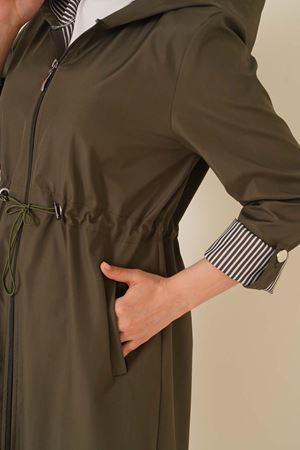 Tesettür Beli Lastik Büzgülü Trençkot - Haki
