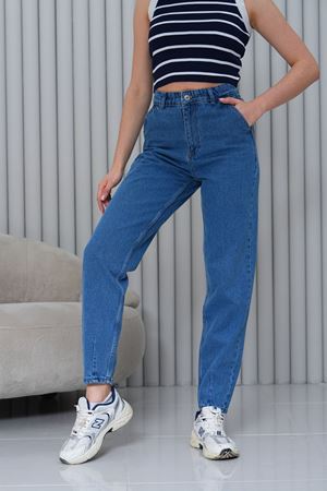 Mom Yüksek Bel Paça Pensli Jean Pantolon - Mavi 2042
