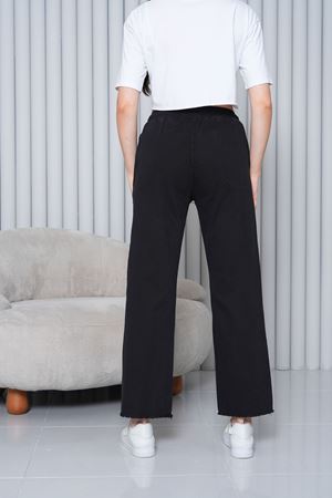 Kadın Cepli Beli Lastik Paça Püskül Pantolon - Siyah KAT2044