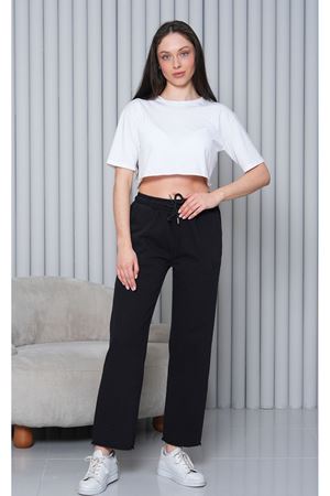 Kadın Cepli Beli Lastik Paça Püskül Pantolon - Siyah KAT2044