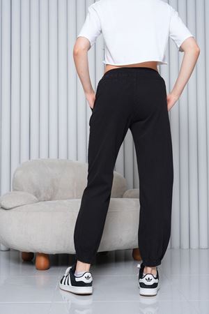 Kadın Yüksel Bel  Paça Büzgülü jogger Gabardin Pantolon - Siyah KAT2045