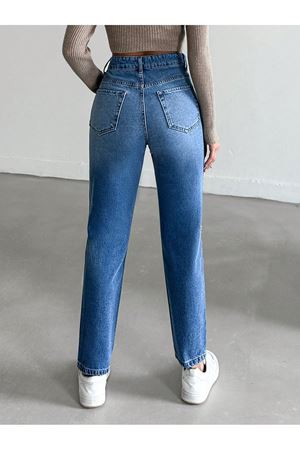 Yırtık Yüksek Bel Kot Pantolon - Mavi KAT2043