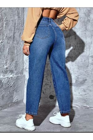 Mom Yüksel bel duz paça kot Pantolon - Koyu yıkama 11001-3