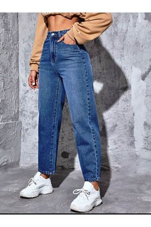 Mom Yüksel bel duz paça kot Pantolon - Koyu yıkama 11001-3