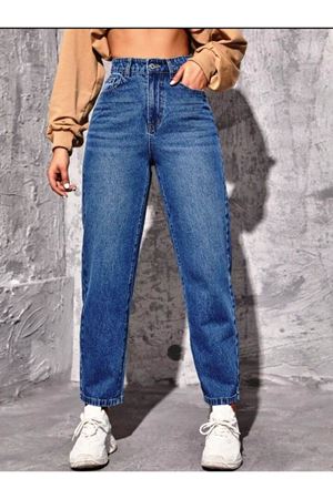 Mom Yüksel bel duz paça kot Pantolon - Koyu yıkama 11001-3