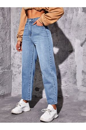 Mom Yüksel bel duz paça kot Pantolon - açık yıkama 11001-1