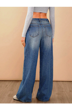  Kadın Bol Paça Yüksek Bel Palazzo Kot Pantolon -Açık yıkama 11071-1